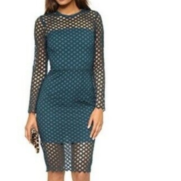 SAYLOR London Midi Dress XS Emerald Green Sheath Eyelet Cutout - Picture 1 of 11